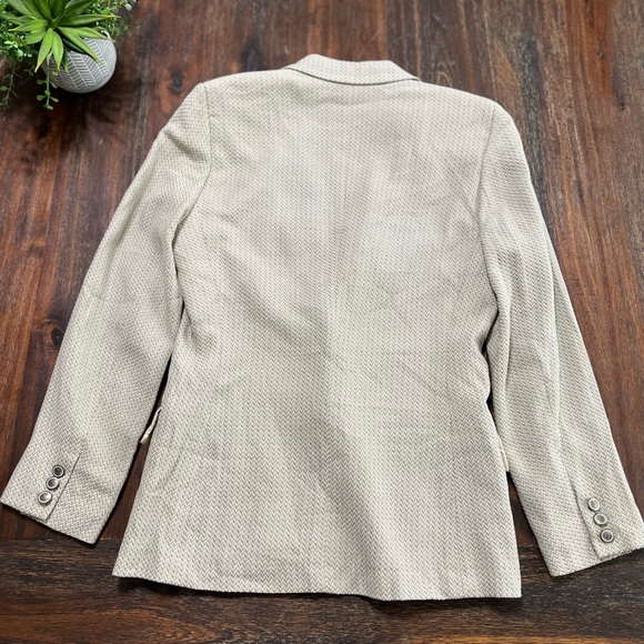 Escada Neutral Herringbone Blazer Cream Tan Margaretha Ley Vintage 36 2 button - Picture 14 of 15